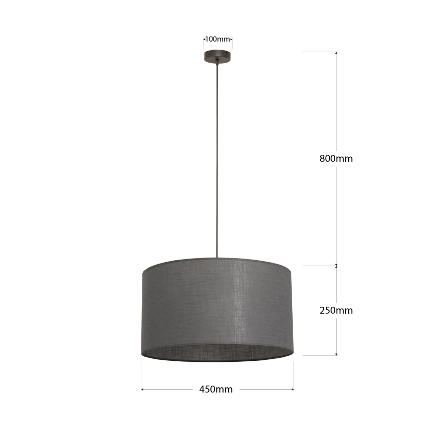 Lampa wisząca na lince ALBA 1xE27/15W/230V śr. 45 cm szara
