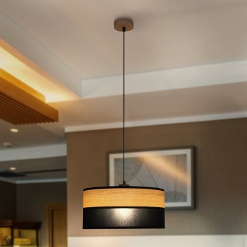 Lampa wisząca na lince ALBA 1xE27/15W/230V, średnica 45 cm, czarna/brązowa