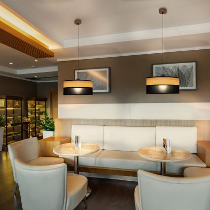 Lampa wisząca na lince ALBA 1xE27/15W/230V, średnica 45 cm, czarna/brązowa