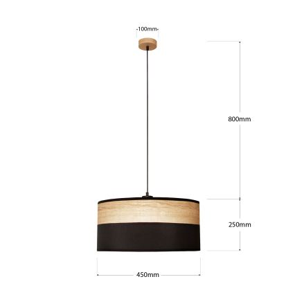 Lampa wisząca na lince ALBA 1xE27/15W/230V, średnica 45 cm, czarna/brązowa