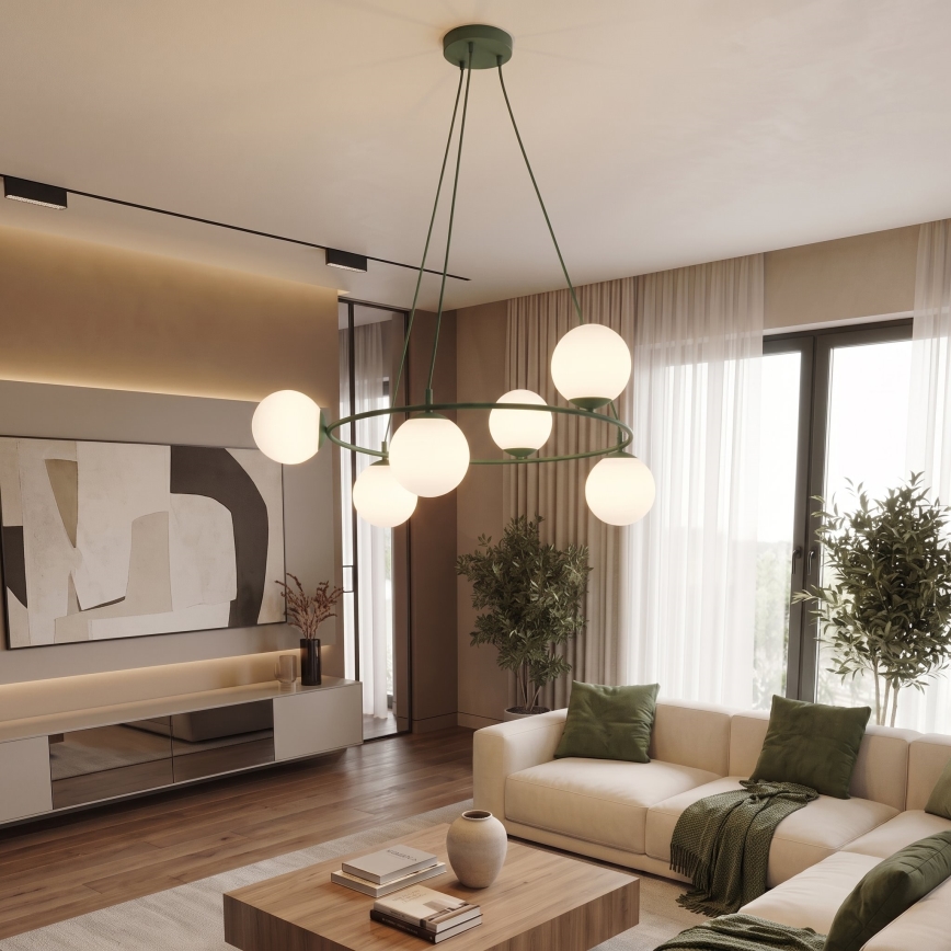 Lampa wisząca na lince AZURA 6xE14/10W/230V zielona/biała