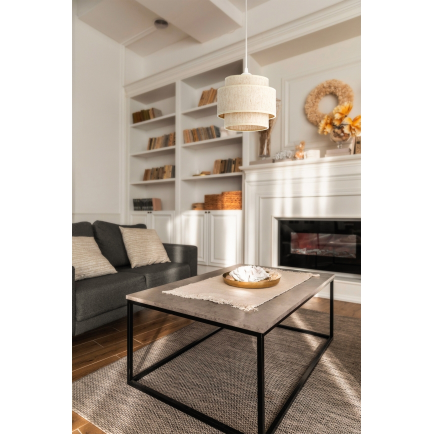 Lampa wisząca na lince BOHO 1xE27/60W/230V śr. 20 cm biała