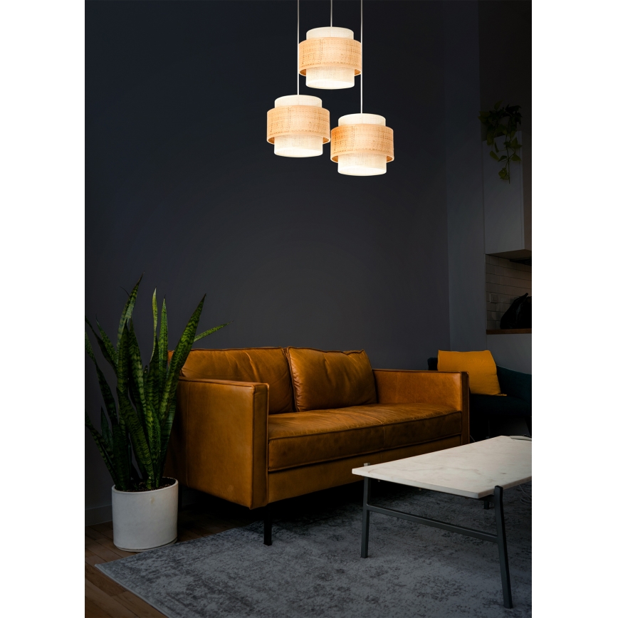 Lampa wisząca na lince BOHO 3xE27/60W/230V juta/kremowa