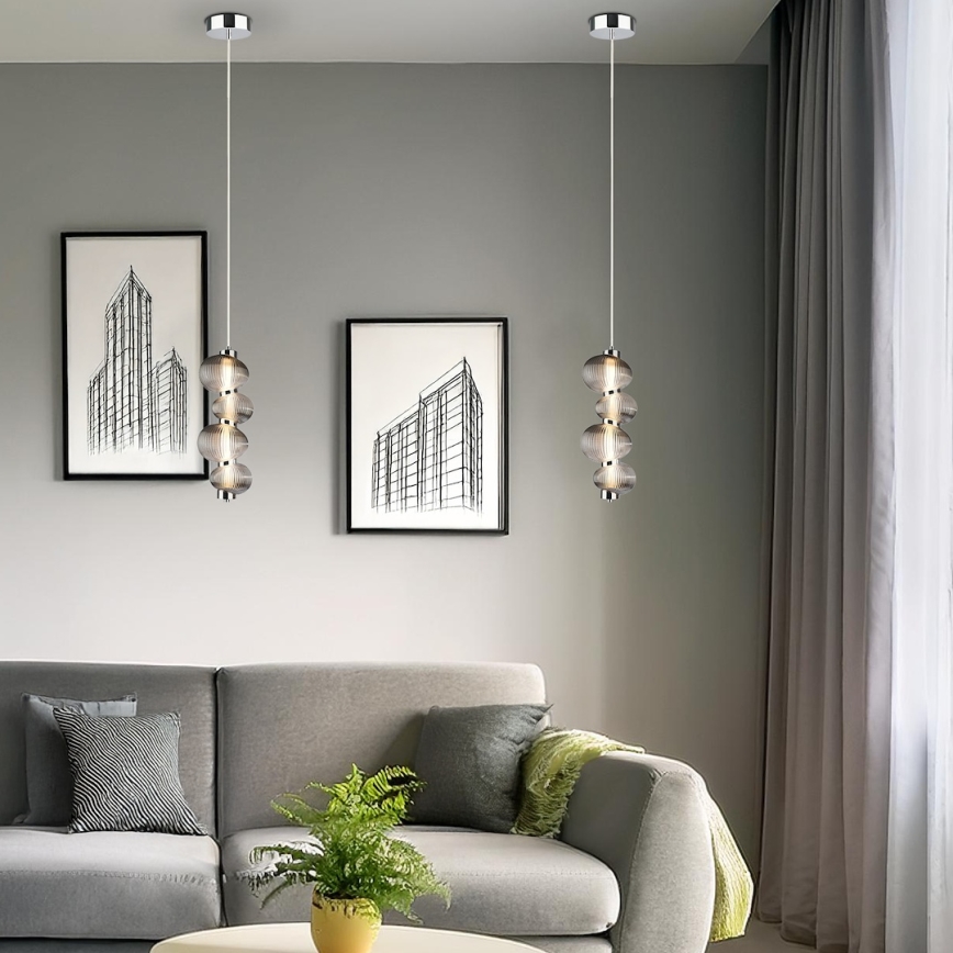 Lampa wisząca na lince BOLLA LED/17W/230V Ø 16 cm, chrom błyszczący / przydymiony szary