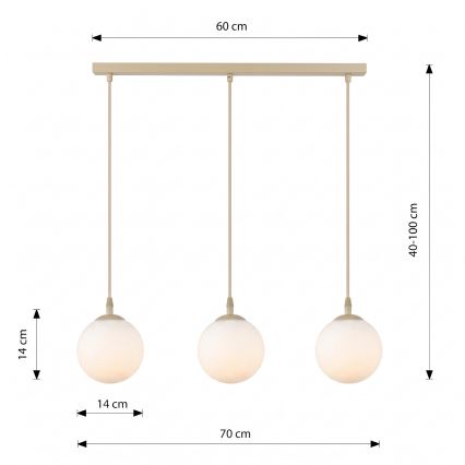 Lampa wisząca na lince COSMO 3xE14/10W/230V beżowa/biała