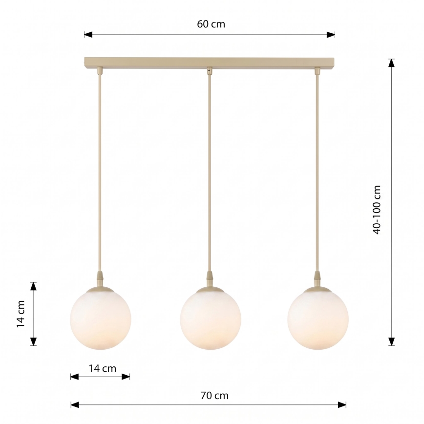 Lampa wisząca na lince COSMO 3xE14/10W/230V beżowa/biała