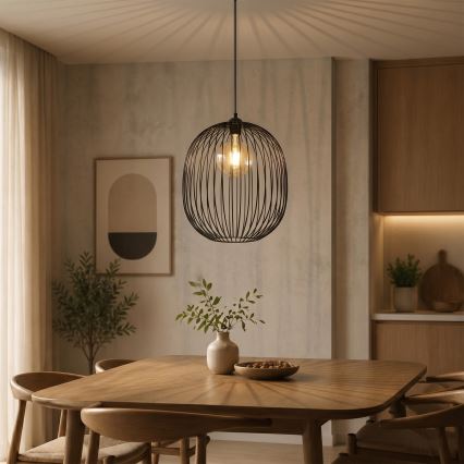 Lampa wisząca na lince DESTELLO, 1x E27, 15W, 230V, śr. 32 cm, czarna
