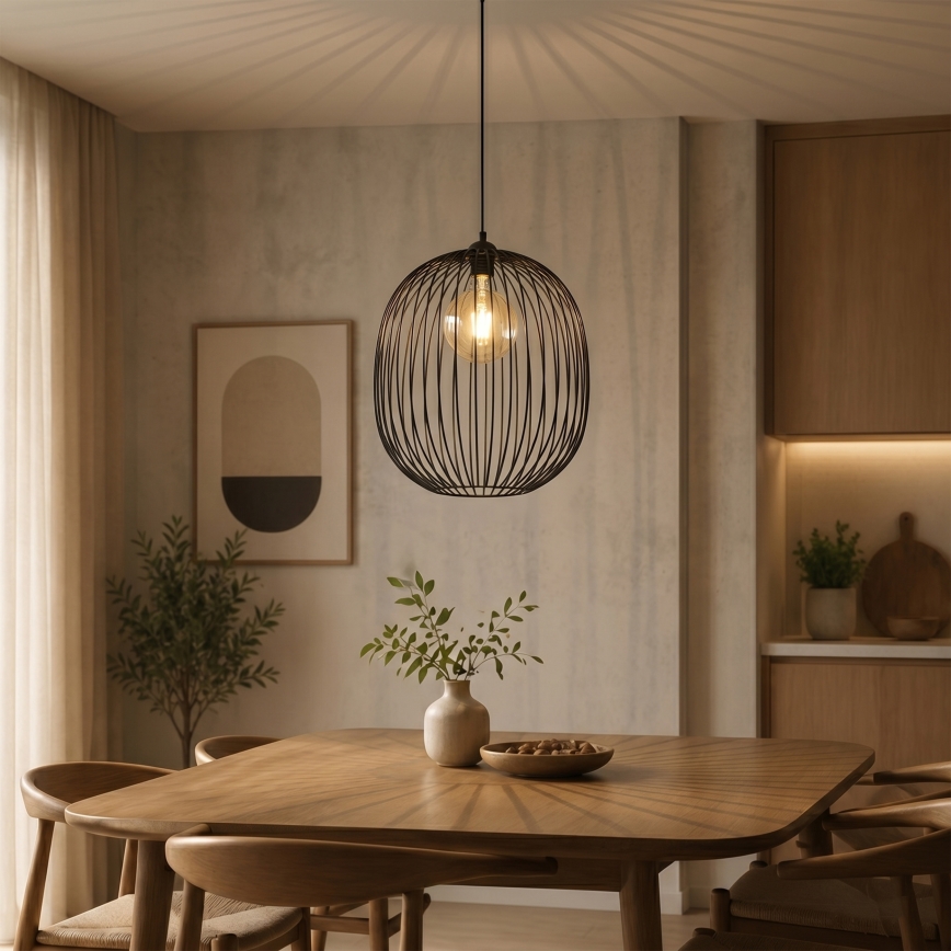 Lampa wisząca na lince DESTELLO, 1x E27, 15W, 230V, śr. 32 cm, czarna