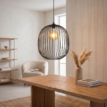 Lampa wisząca na lince DESTELLO, 1x E27, 15W, 230V, śr. 32 cm, czarna