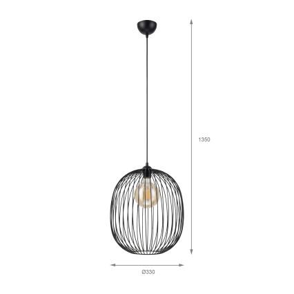Lampa wisząca na lince DESTELLO, 1x E27, 15W, 230V, śr. 32 cm, czarna