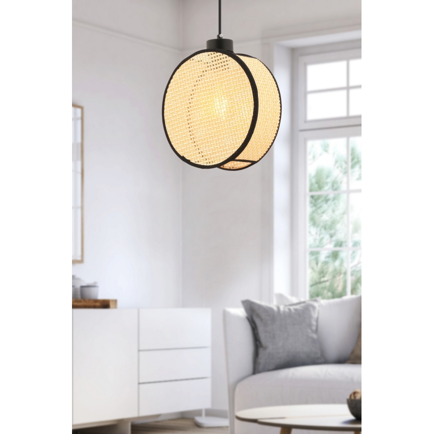 Lampa wisząca na lince DRUM 1xE27/60W/230V beżowy/czarny