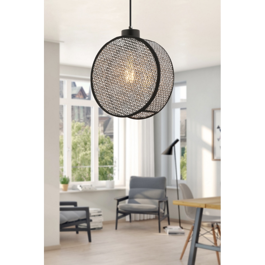 Lampa wisząca na lince DRUM 1xE27/60W/230V szary/czarny