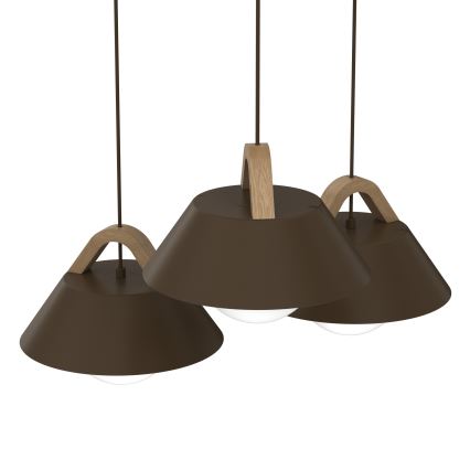 Lampa wisząca na lince FUNDA 3xE27/15W/230V brązowa