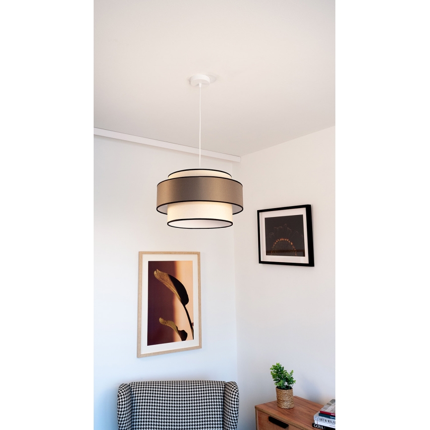 Lampa wisząca na lince GRACE 1xE27/60W/230V, śr. 40 cm, kremowa/szara