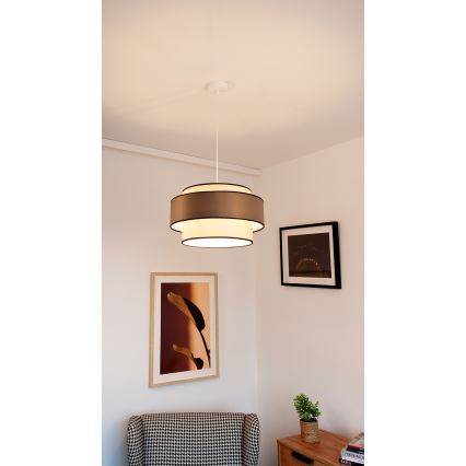 Lampa wisząca na lince GRACE 1xE27/60W/230V, śr. 40 cm, kremowa/szara