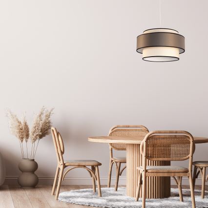 Lampa wisząca na lince GRACE 1xE27/60W/230V, śr. 40 cm, kremowa/szara