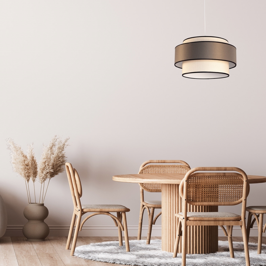 Lampa wisząca na lince GRACE 1xE27/60W/230V, śr. 40 cm, kremowa/szara