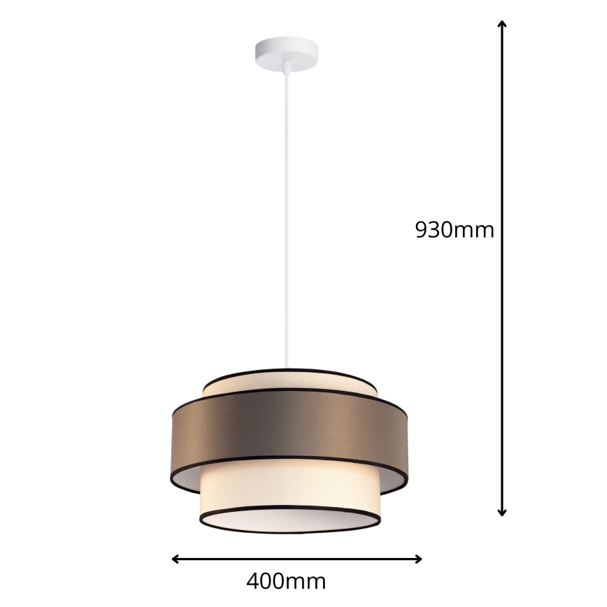 Lampa wisząca na lince GRACE 1xE27/60W/230V, śr. 40 cm, kremowa/szara