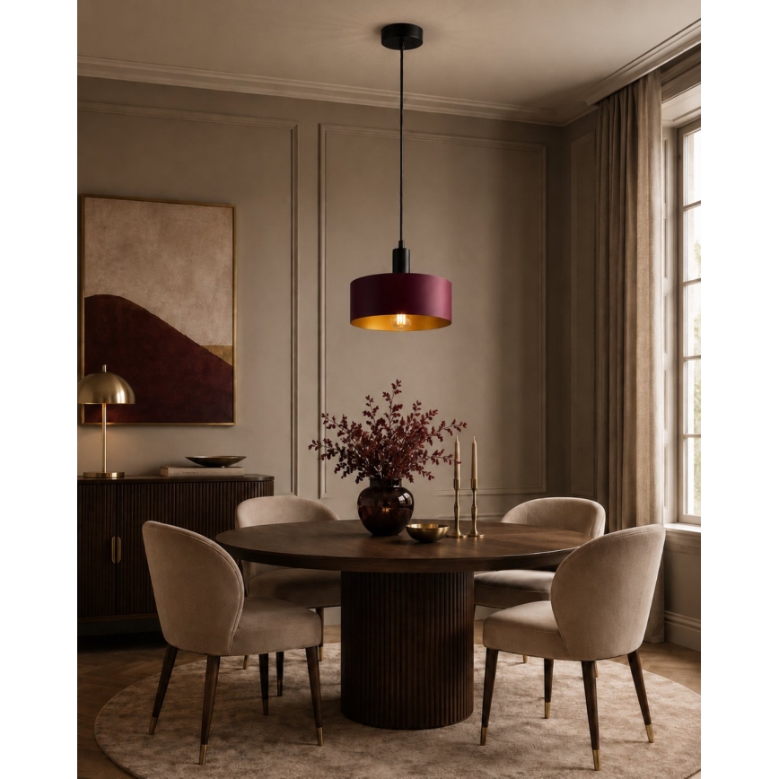 Lampa wisząca na lince HAKI 1xE27/60W/230V bordowa/czarna