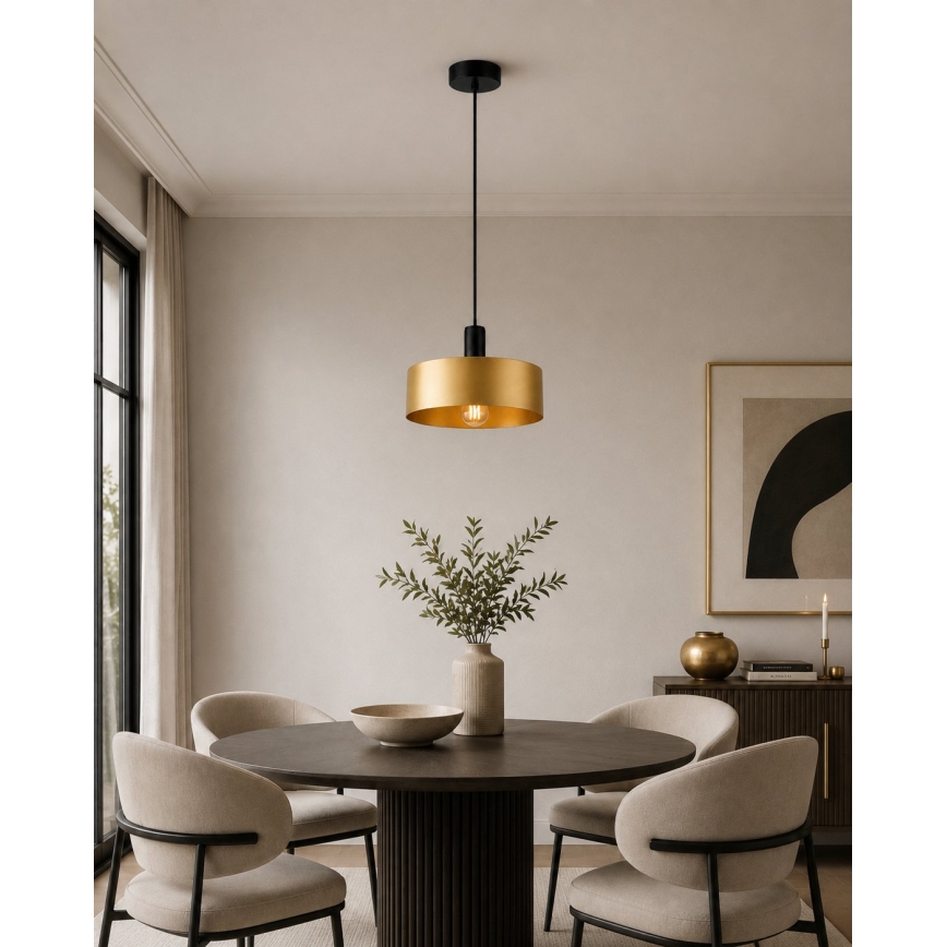Lampa wisząca na lince HAKI 1xE27/60W/230V złota/czarna
