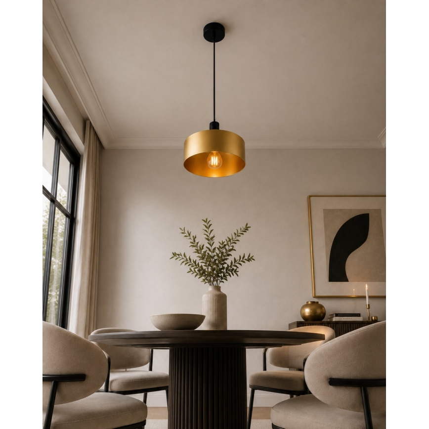 Lampa wisząca na lince HAKI 1xE27/60W/230V złota/czarna