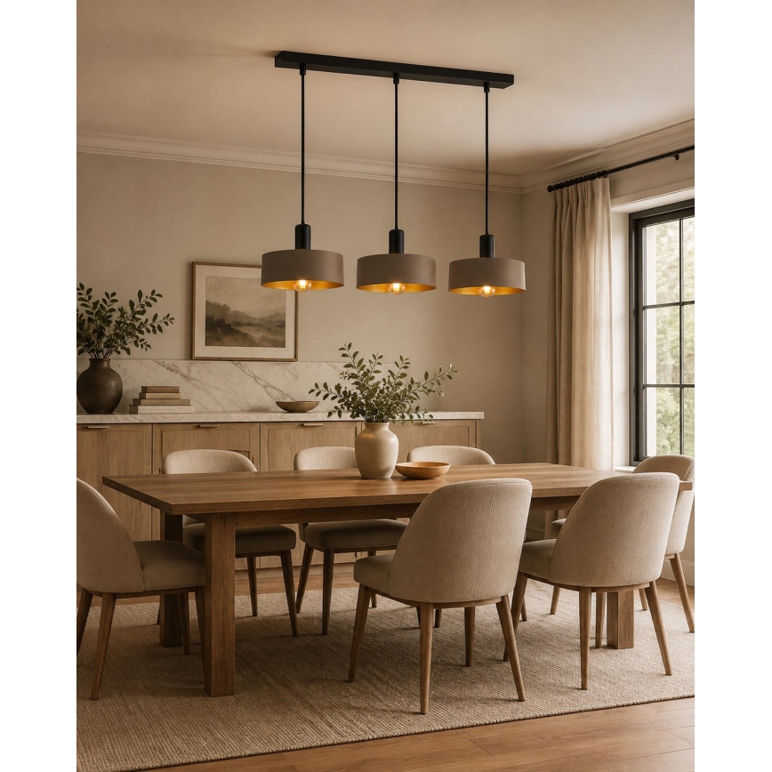 Lampa wisząca na lince HAKI 3xE27/60W/230V brązowa/czarna