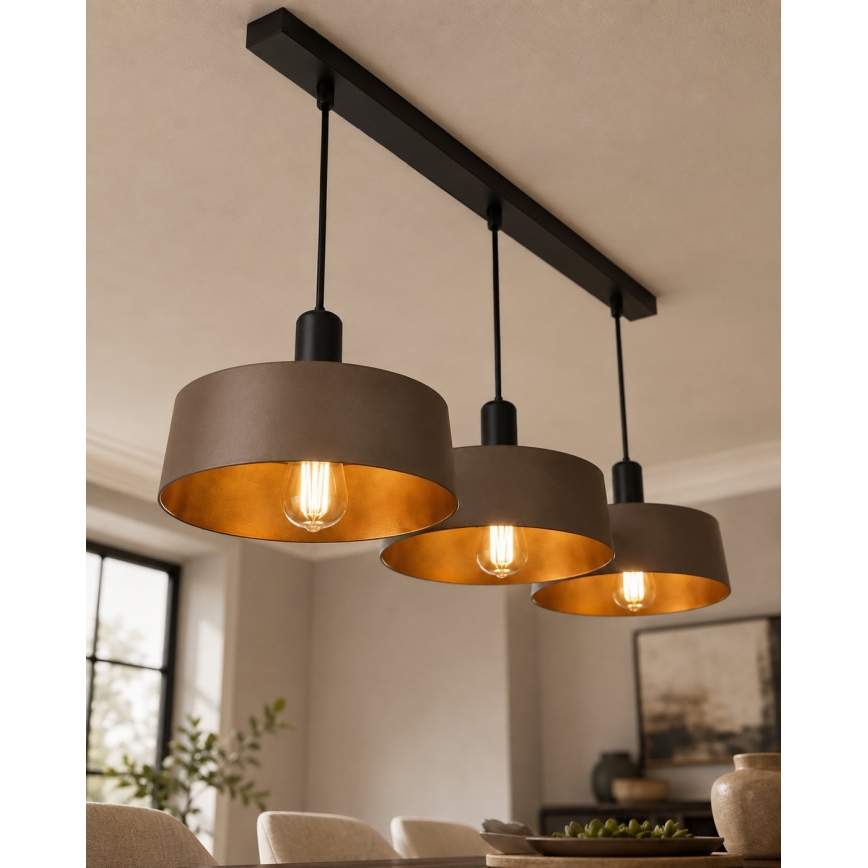 Lampa wisząca na lince HAKI 3xE27/60W/230V brązowa/czarna