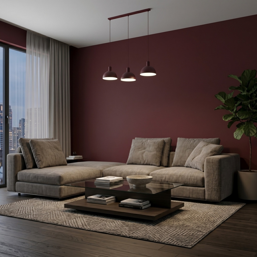 Lampa wisząca na lince HANDA 3xE27/15W/230V bordowa