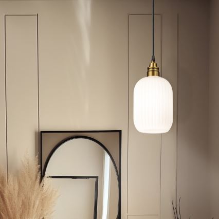 Lampa wisząca na lince HECTOR 1xE27/15W/230V biała/mosiądz śr. 14 cm