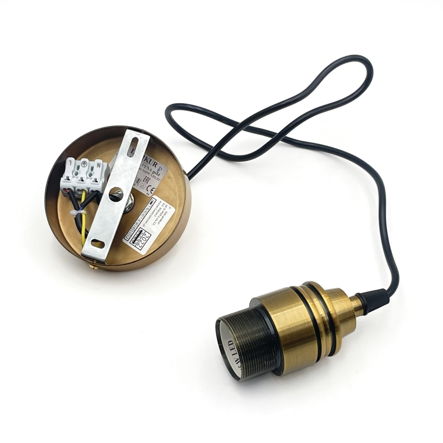 Lampa wisząca na lince HECTOR 1xE27/15W/230V biała/mosiądz śr. 14 cm