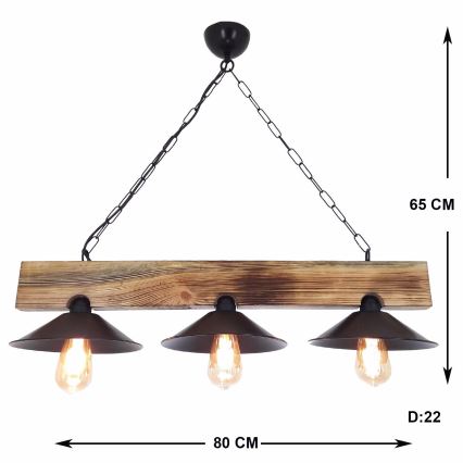 Lampa wisząca na lince HEPSI 3xE27/40W/230V świerk, orzech