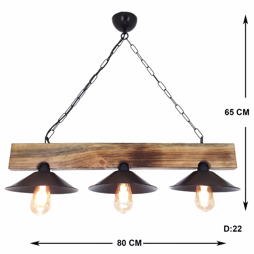 Lampa wisząca na lince HEPSI 3xE27/40W/230V świerk, orzech