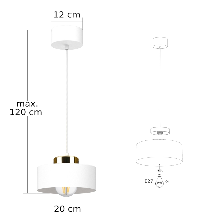 Lampa wisząca na lince IGNIA 1xE27/60W/230V biała/złota