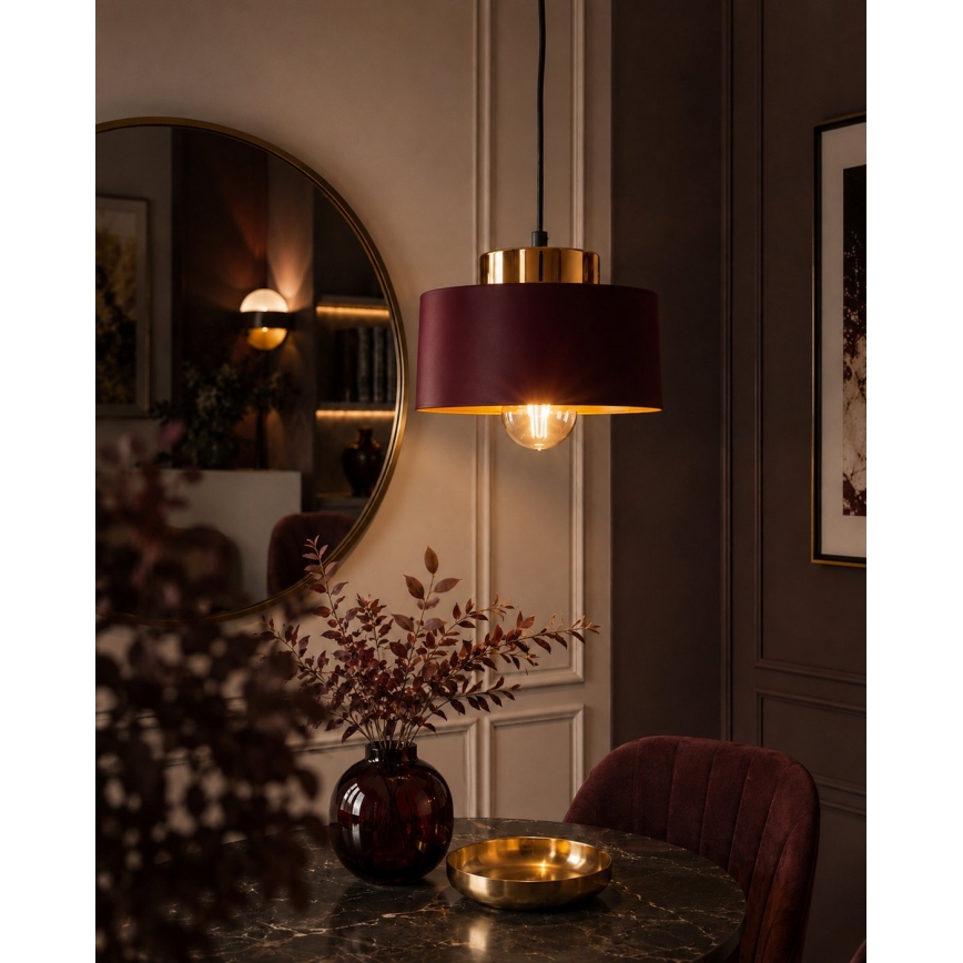 Lampa wisząca na lince IGNIA 1xE27/60W/230V bordowa/złota