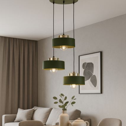 Lampa wisząca na lince IGNIA 3xE27/60W/230V zielona