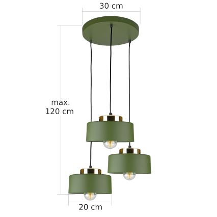Lampa wisząca na lince IGNIA 3xE27/60W/230V zielona
