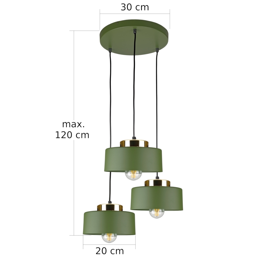 Lampa wisząca na lince IGNIA 3xE27/60W/230V zielona