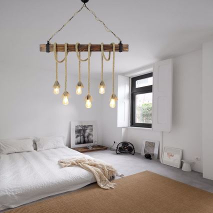 Lampa wisząca na lince KUTUK 6xE27/40W/230V sosna
