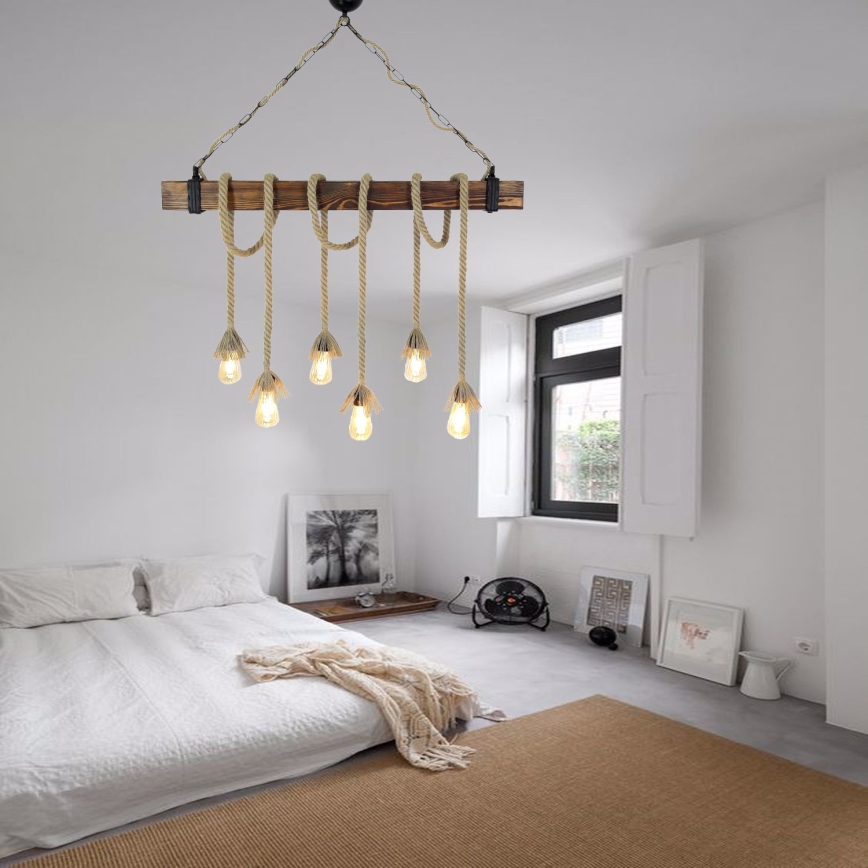 Lampa wisząca na lince KUTUK 6xE27/40W/230V sosna