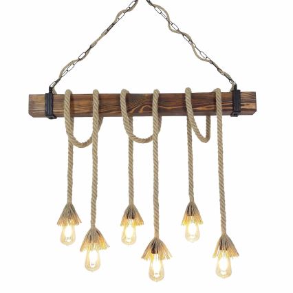 Lampa wisząca na lince KUTUK 6xE27/40W/230V sosna