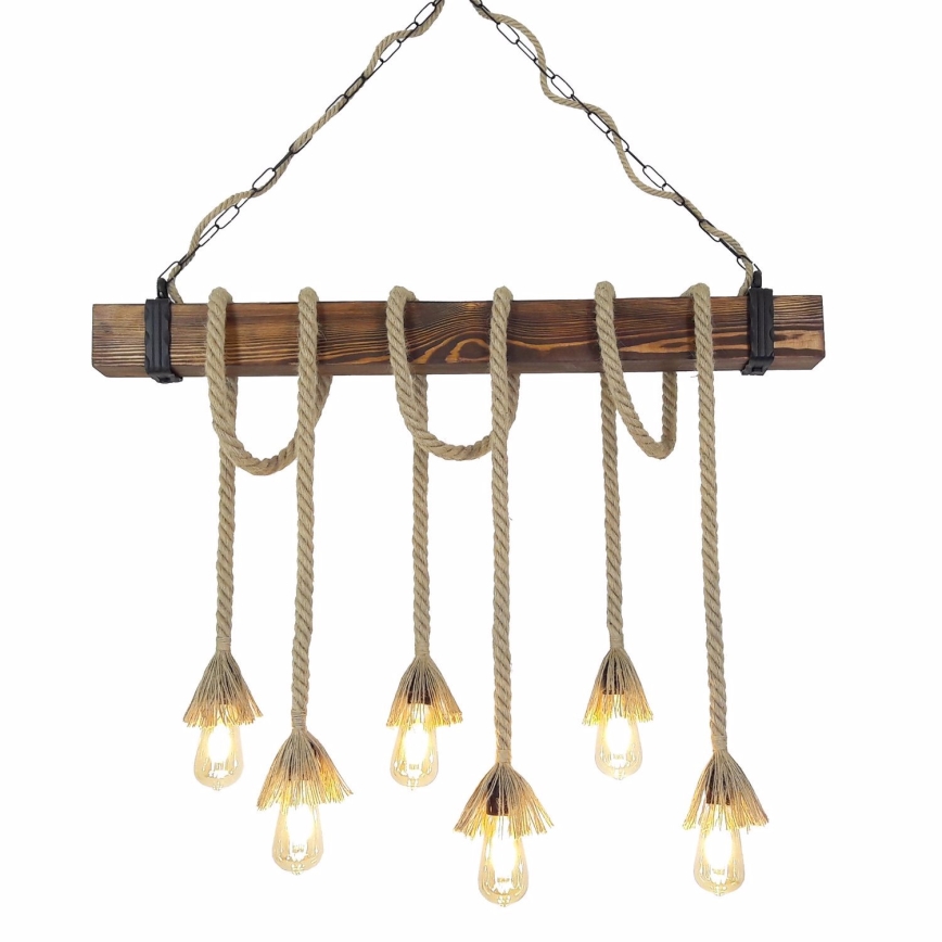 Lampa wisząca na lince KUTUK 6xE27/40W/230V sosna