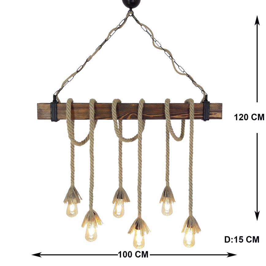 Lampa wisząca na lince KUTUK 6xE27/40W/230V sosna