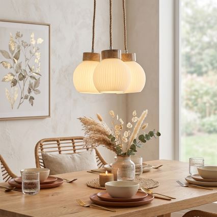 Lampa wisząca na lince LOOMIS 3xE27/15W/230V 83 cm beżowa/dąb