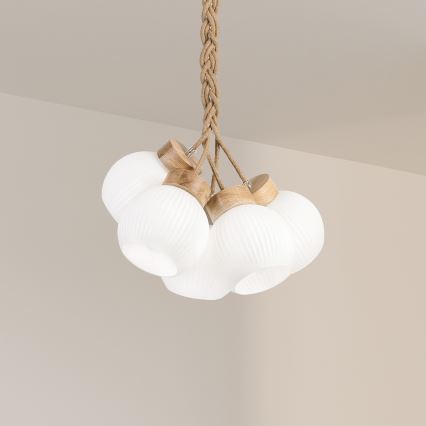 Lampa wisząca na lince LOOMIS 3xE27/15W/230V 83 cm beżowa/dąb