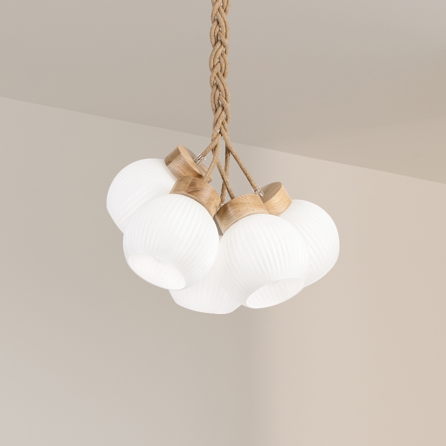 Lampa wisząca na lince LOOMIS 3xE27/15W/230V 83 cm beżowa/dąb