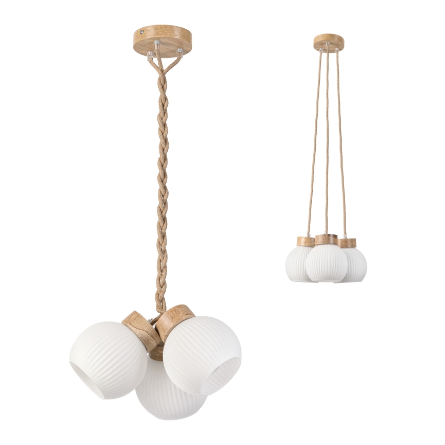 Lampa wisząca na lince LOOMIS 3xE27/15W/230V 83 cm beżowa/dąb