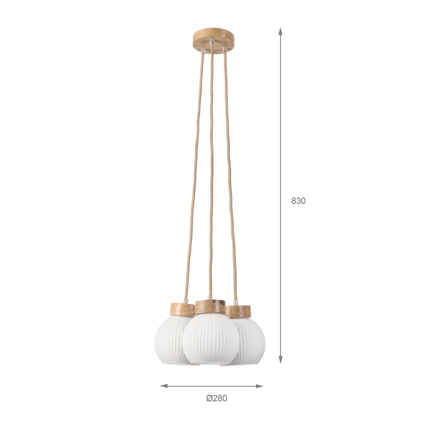 Lampa wisząca na lince LOOMIS 3xE27/15W/230V 83 cm beżowa/dąb