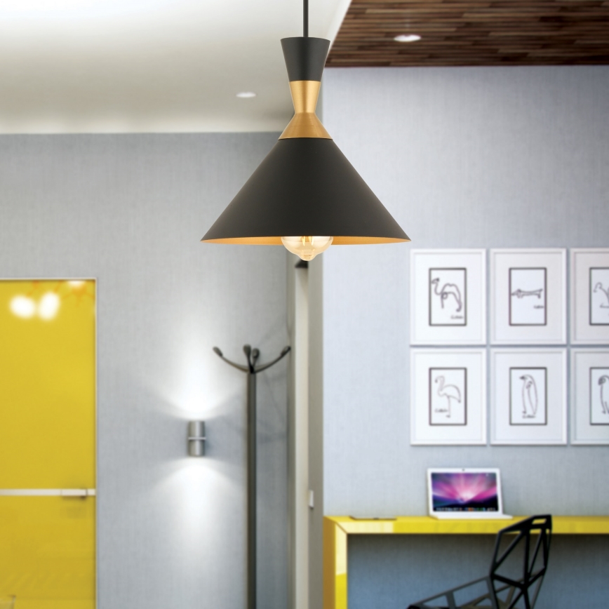 Lampa wisząca na lince MONZA 1xE27/40W/230V śr. 25 cm czarna/złota