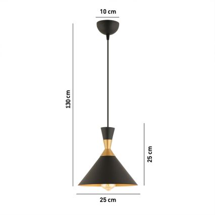 Lampa wisząca na lince MONZA 1xE27/40W/230V śr. 25 cm czarna/złota