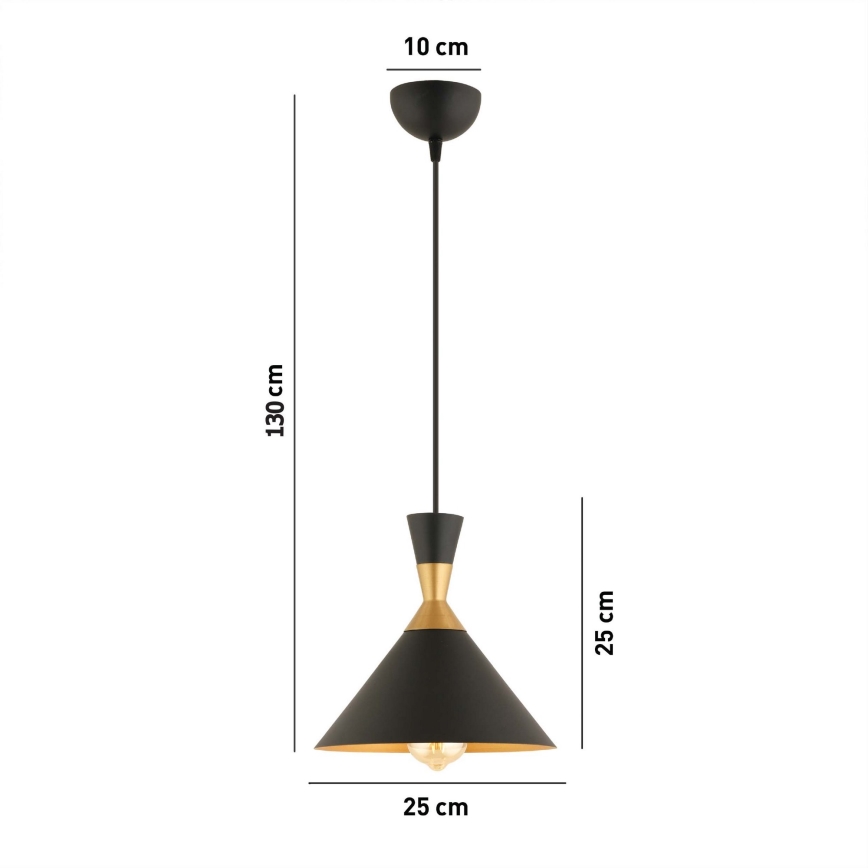 Lampa wisząca na lince MONZA 1xE27/40W/230V śr. 25 cm czarna/złota